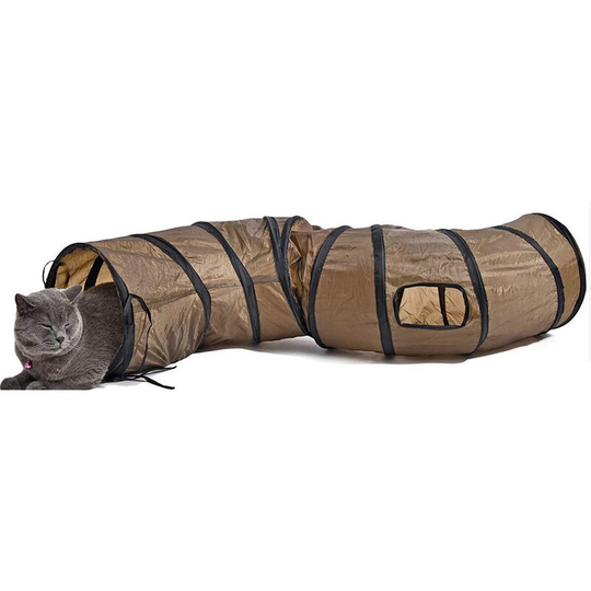 25cm big cat street tunnel with two holes, ideal foldable toy for big cats hiding fun, D25*130cm, brown