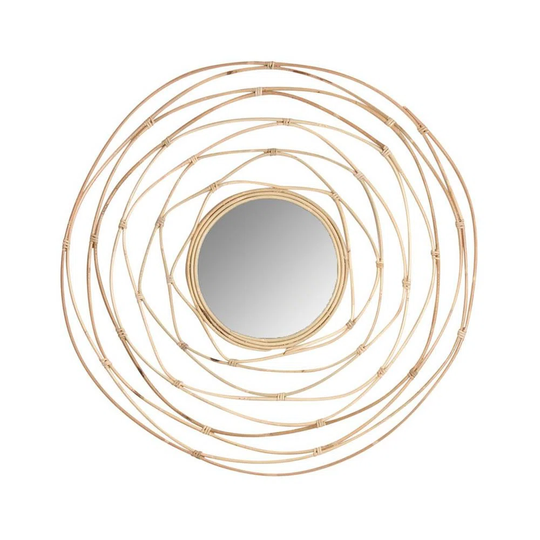 Round Rattan Framed Wall Mounted Accent Mirror in Natural