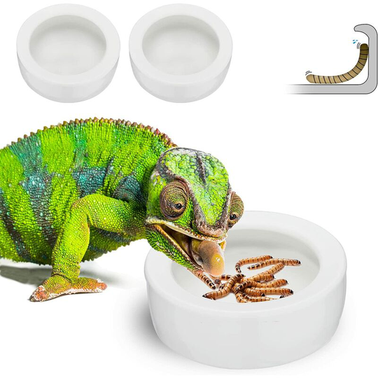 Reptile Water Food Bowls Worm Dish Anti-Escape Feeder Ceramic Pet Bowls Worms BowlsSmall Circular(Pack of 2)