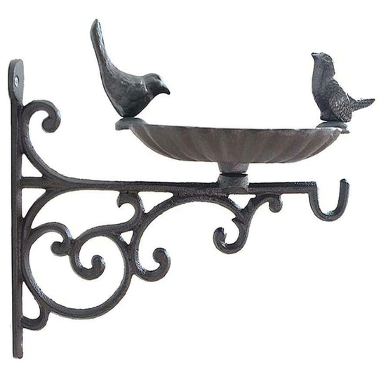 Wall Hanging Bird Bath Feeder Cast Iron Robin Birds Outdoor Garden