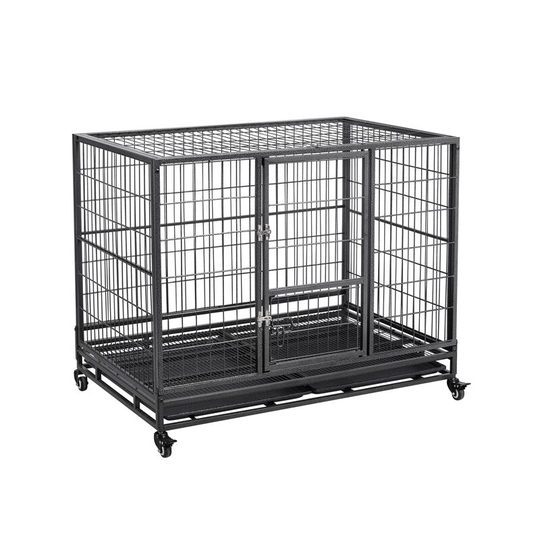 Rolling Dog Crate, 110cm l x 72.5cm w x 88.5cm h, Black - black - Yaheetech