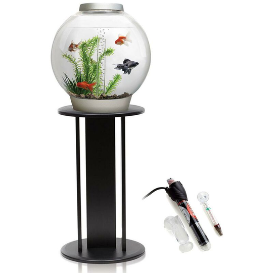 Biorb - Classic 30L Aquarium in Silver with mcr led Lighting, Black Stand and Heater Pack