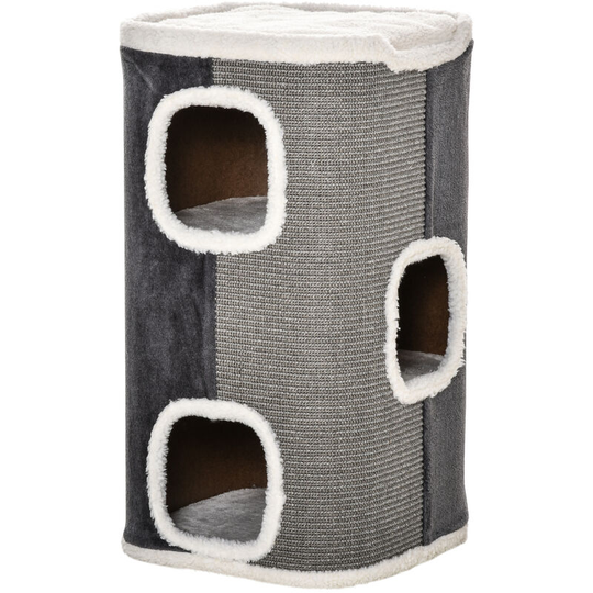 Cat Barrel Kitten Tree Tower Sisal Scratching Furniture Climbing Frame - Grey - Pawhut