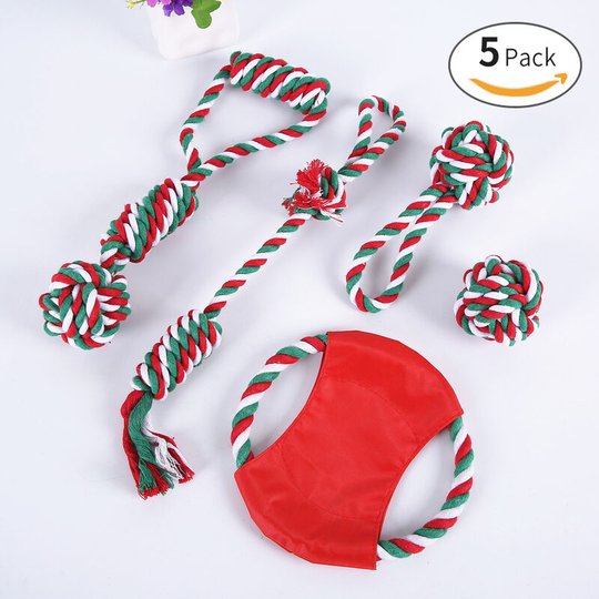 Dksfjkl - 5 pieces of dog string, Christmas teether with bows, cotton dog chew string for puppies, small and medium dogs Bag of 5 dog toys with