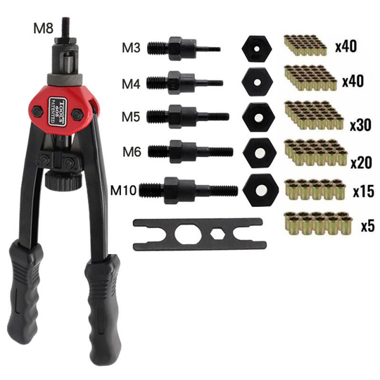Pull Cap Gun BT-605 Double Pull Manual Rivet Gun Pull Mother Pull Rivet Gun M3 M4 M5 M6 M8 M10 Riveter Gun,150 Pack M3-M10 Rivet Nuts - Muff
