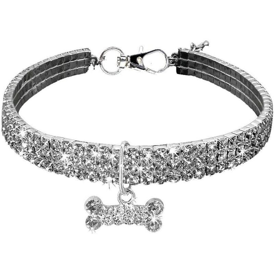 Collar for pets, elastic, rhinestones, rhinestones, for small dogs (20 * 5cm) -white Soekavia
