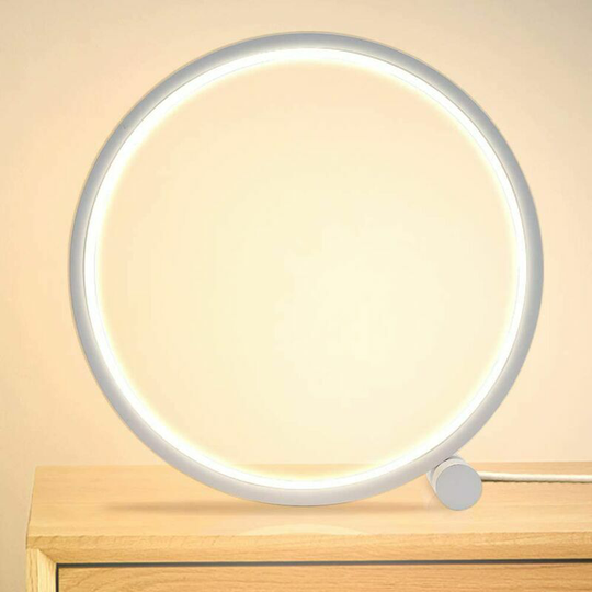 Touch Ring led Bedside Lamp Dimmable Table Lamp, Bedroom Bedside Lamp 3 Colors Dimmable 10 Brightness Modern Circle Design, Round Metal Desk Lamp