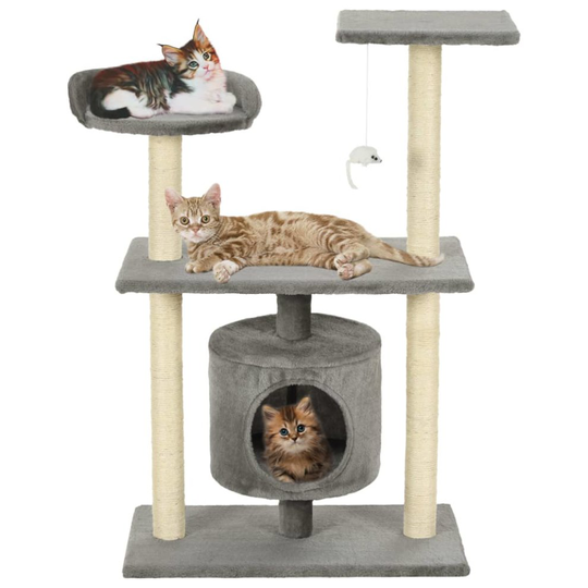 vidaXL Cat Tree with Sisal Scratching Posts 95cm Grey Kitten Playhouse Tower