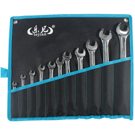 Asupermall - 11pcs Combination Wrench Set with Roll-up Storage Pouch Chrome Vanadium Steel Polished Spanner Set Metric 6mm to 19mm - Silver