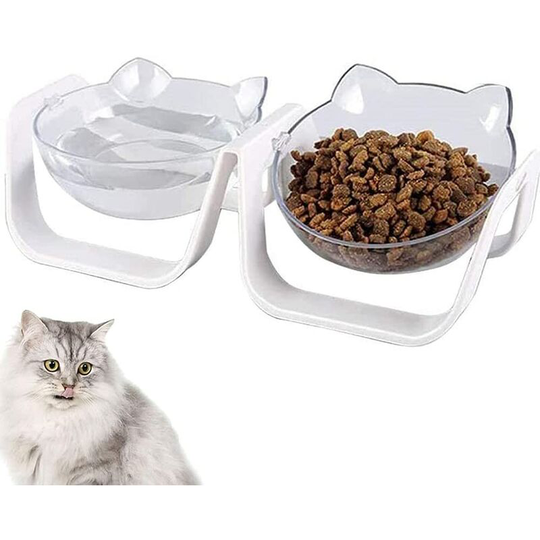 Transparent Double Cat Bowl, Cat Bowl, Cat Water Bowl, Reclining Transparent Double Cat Bowls Stand with Stand for Cats and Small Dogs