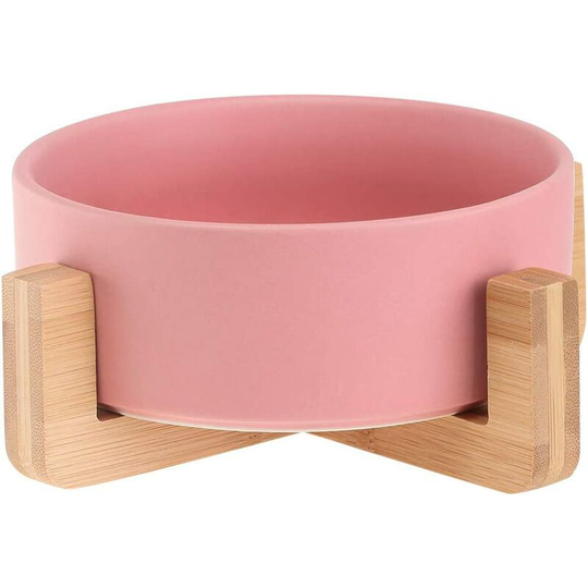 Rose Pet Dog and Cat Bowls Ceramic Dog Cat Bowls Bamboo Holder - Dishwasher Safe and Easy to Clean