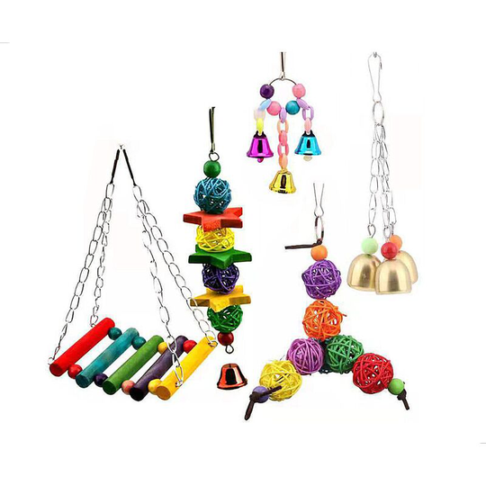 Betterlifegb - 5 pieces bird toy parrot toy set swing bell toy parrot toy