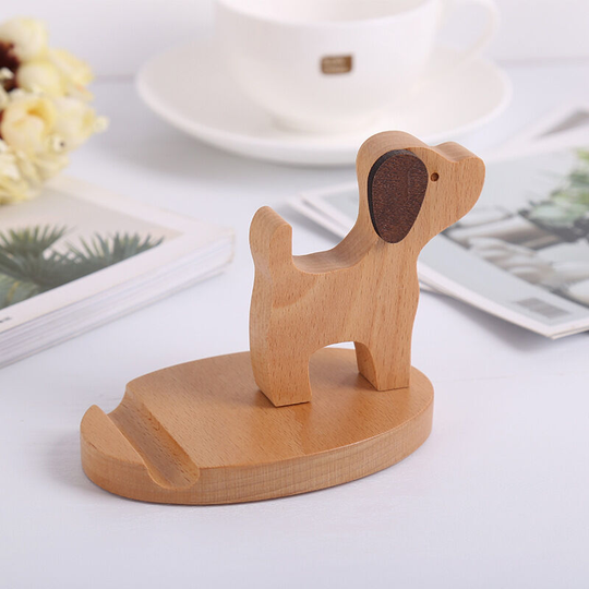1 Piece Wooden Smartphone Holder, Animal Phone Holder Plate for Tablet and Smartphone (New Puppy)