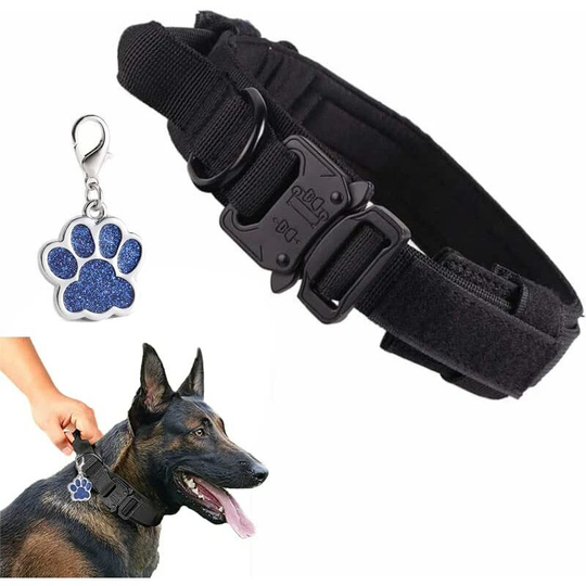 FVO - Tactical Dog Collar, Adjustable Military Nylon Dog Collar with Control Handle, Metal Buckle, Outdoor Training for Medium and Large Dogs