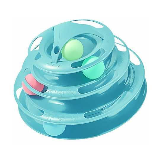 2 in 1 Cat Toys, 4 Layer Cats Maze Toy, Balls Toy for Kitten Cat Play, Interactive Cat Toy with Catnip, Bells(Blue)