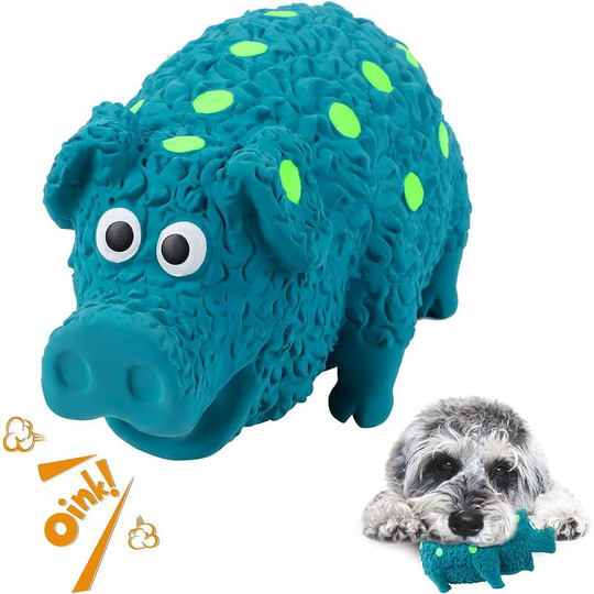 Squeak Toy Chew Dog Pig Interactive Toothbrush for Medium Large Pet (Blue, Dotted)