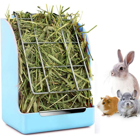 Rabbit Feeder Bunny Guinea Pig Hay Feeder, Hay Guinea Pig Hay Feeder, Chinchilla Plastic Food Bowl (Blue) - Muff