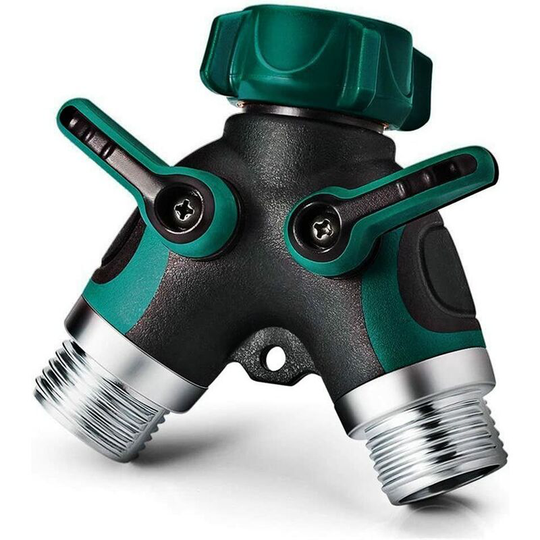 Monly - 2 Way y Hose Connector, Garden Faucet Splitter Metal Body with Smooth and Comfortable Rubberized Handle
