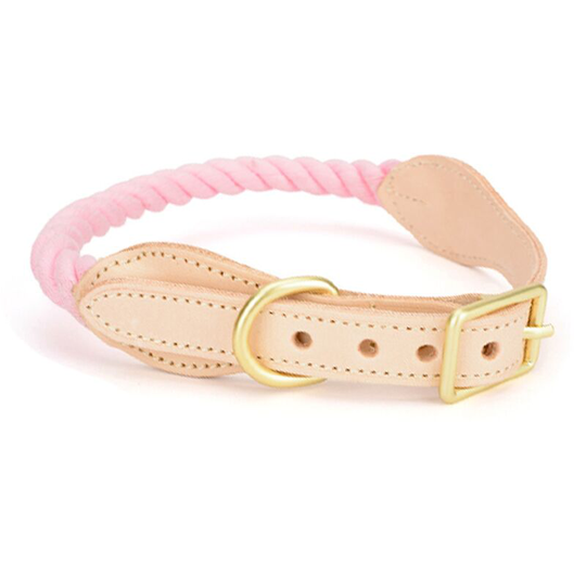 Rope Collar - Woven Cotton And Leather Finish - Size Small, Medium