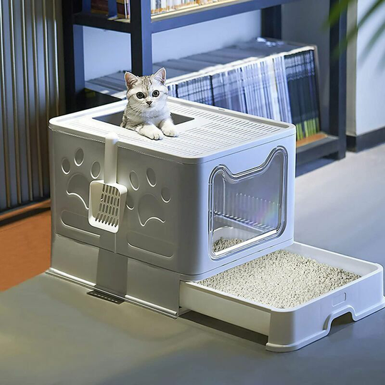 Kartokner - Large Capacity Large Collapsible Cat Toilet House with Lid|Drawer Box Cat Litter Box Easy to Clean Portable