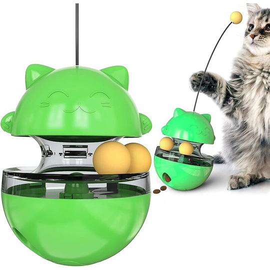 3 in 1 Cat Toy, Cat Toy, Cat Feeder Toy, Interactive Cat Toy, Interactive Tumbler Cat Ball with Ball, Cat Toy Can Rotate 360 Degrees. (Green)