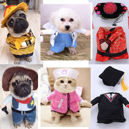 Lifcausal - Funny Fashion Pet Dog Cat Upright Clothes Costume Dress Doctor Nurse Princess Cowboy Bachelor Emperor Suit Halloween Party Cosplay