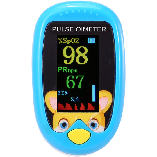 Children Pulse Oximeter Fingertrip Mini SpO2 Monitor Oxygen Saturation Monitor Pulse Rate Measuring Gauge Device 5s Rapid Reading,Blue - Blue