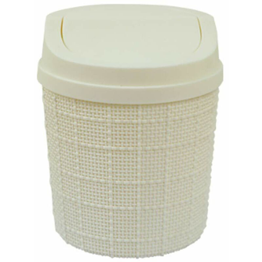 Table Trash Can with Swing Lid - 85g - Compact Design - for Bathroom - White - 11.5 x 16 cm