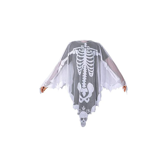 Ilovemilan - White Lace Skeleton Poncho, Halloween Poncho Halloween Costumes for Women, Day of The Dead Costume 112x112cm