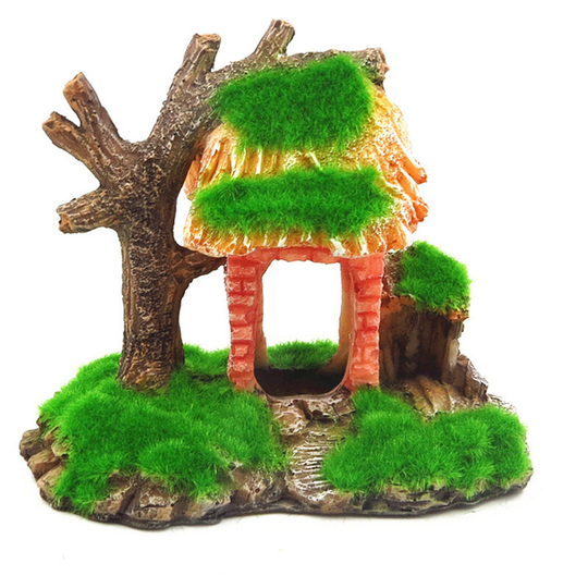 Aquarium Ornament Resin Artificial Moss House Shaped diy Hollow Hides Ornament for Fish Tank Aquarium Landscape Decoration