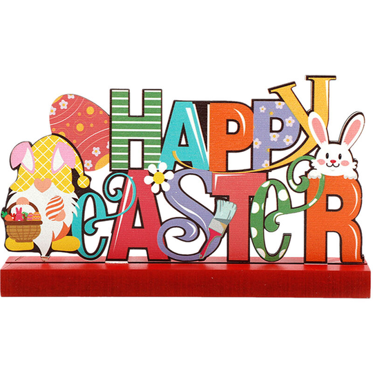 Easter Wooden Desk Ornaments Easter Rabbit Themed Decoration Easter Decorative Centerpiece Tabletop Ornaments for Easter Party Home Wood Crafts (Type