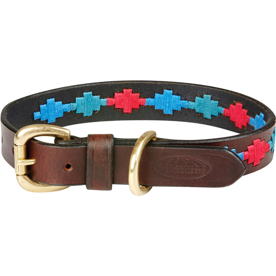 Polo Leather Dog Collar (l) (Brown/Emerald Green/Pink/Blue) - Brown/Emerald Green/Pink/Blue - Weatherbeeta