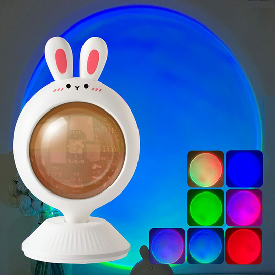 Joorrt - Sunset Lamp, 7 Colours Sunrise Lamp, usb Rechargeable Sunset Projection pght with Cute Rabbit Shape, led Night pght Angle Adjustable for