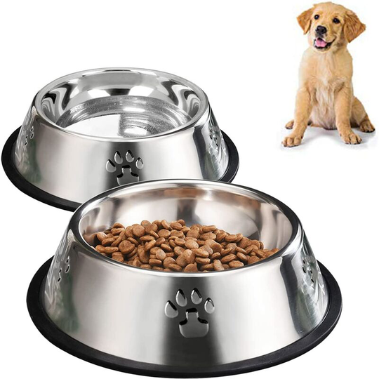 2 Stainless Steel Dog Bowls, Dog Feeding Bowls, Dog Plate Bowls with Rubber Base,Small Pet Feeder Bowls and Water Bowls .(S-11.8oz)