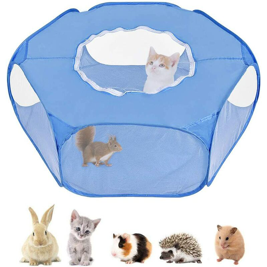 Bearsu - Small Animal Playpen, Transparent Breathable Pet Tent with Top Cover, Self-Opening Indoor Outdoor Exercise Foldable Yard Fence
