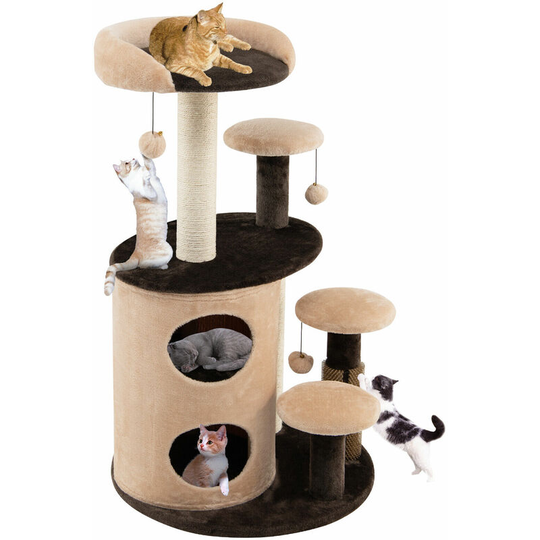 Cat Tree Tower 2-Tier Cat-Hole Condo Kitty Climbing Stand w/ Scratching Posts