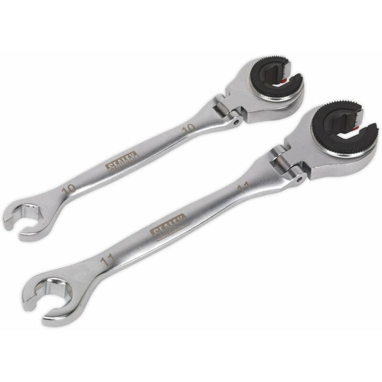 2 Piece Brake Pipe Ratcheting Spanner Set - 72-Tooth Ratchet - Flexi Head