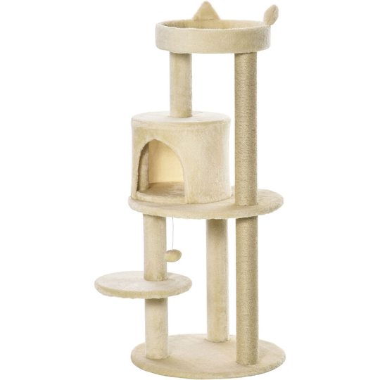 3-Tier Deluxe Cat Activity Tree Scratching Posts Perch House Kitten Beige - Beige - Pawhut