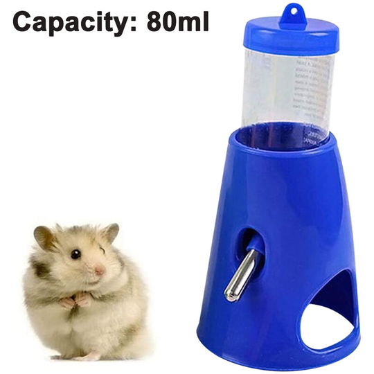 Pet Small Animals Hamster Hideout Drinking Waterer 2-in-1 Water Bottle with Base Hut for Small Animals pba Free, blue