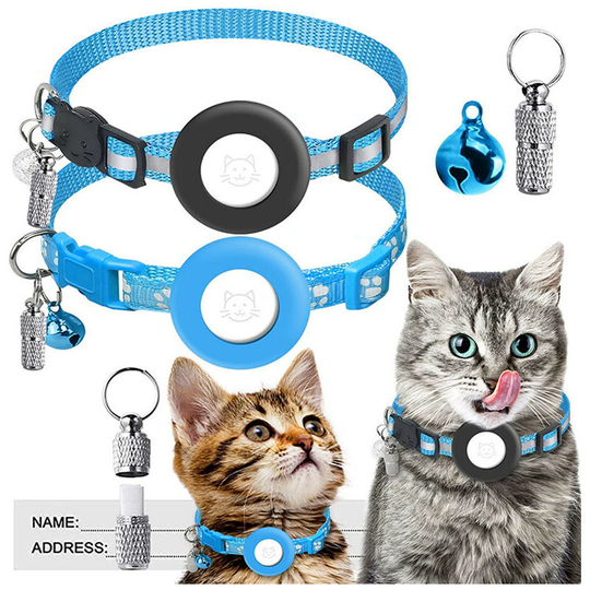 Cat Collar, for Apple Airtag Adjustable Cat Collar Pet Collar for Kitten, Puppy, Sky Blue, Set of 2