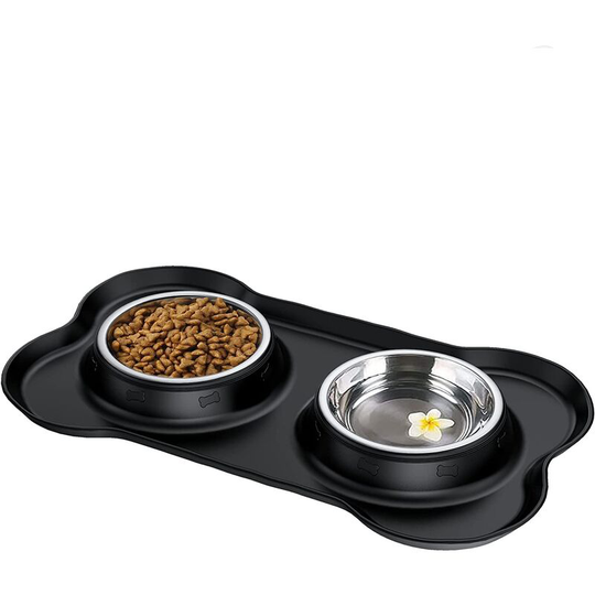 2 x 170ML Small Dog Cat Bowls Non-Slip Stainless Steel Anti-Overflow Spill Bowl Double Stainless Steel Bowl with Silicone Mat