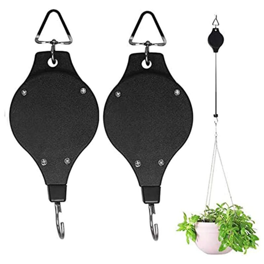 Litzee - 2 Pieces Flower Basket Plant Pulley, Hanging Plant Basket Pulley, Retractable Hanger for Pulley, Hanging Flower Basket Hooks, Bird Feeder