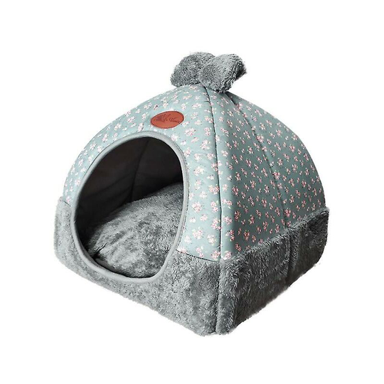 Folding Villa Plush Doghouse For Pet Supplies, Bow-knot Gray, Easy To Wash And Stain Resistant (d) - Thsinde