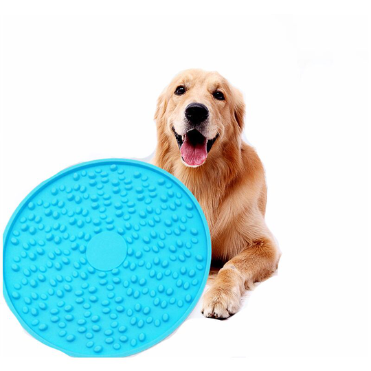 Pet slow food bowl pet dog licking flat slow food mat round silicone pet slow food suction cup dog blue