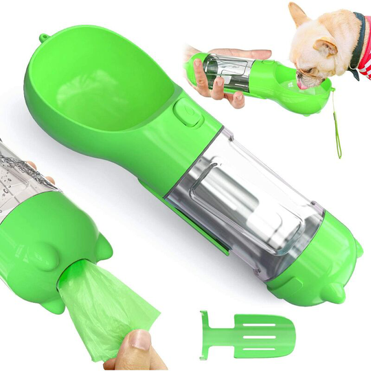 300ml Dog Water Bottle, 3 in 1 Portable Dog Water Bottle with Poop Scoop and Garbage Bag, Pet Drink Bottle for Travel, Walking (Green) - Langray