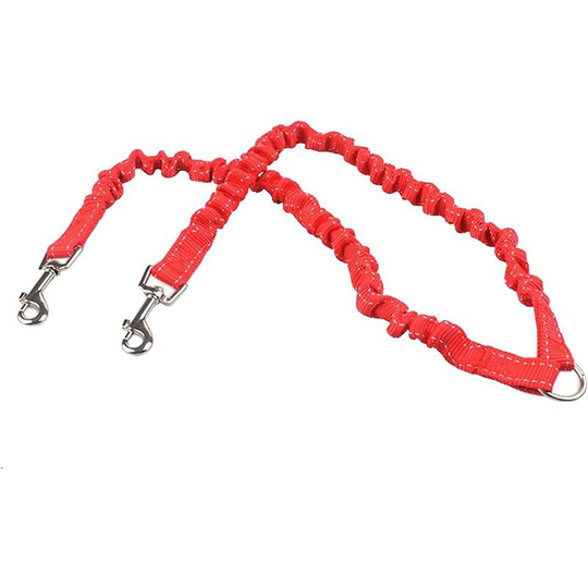 Bungee Double Dog Lead No Tangle 2 Dog Leash Coupler, For Walking Puppy, Small, Medium, Large dog, (Red)