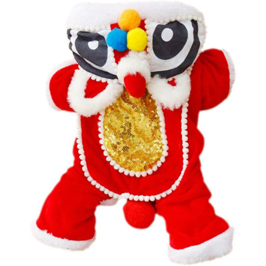 Thsinde New Year Dog Costume, Lion Dance New Year Pet Costume, Dog Cat Winter Warm Hoodie Coat Costume, Small And Medium Puppy Cats Available (s Red)
