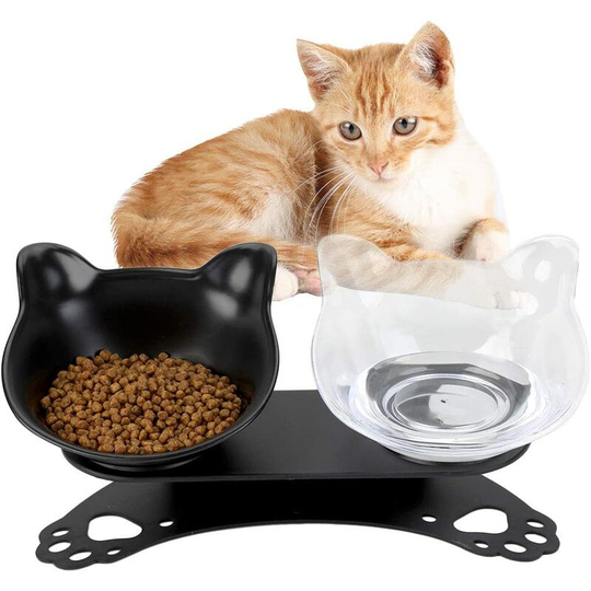 Cat Bowl, Double Cat Bowls with Raised Stand, Non-Slip Cat Bowl, Double Bowl for Small Dog and Cat