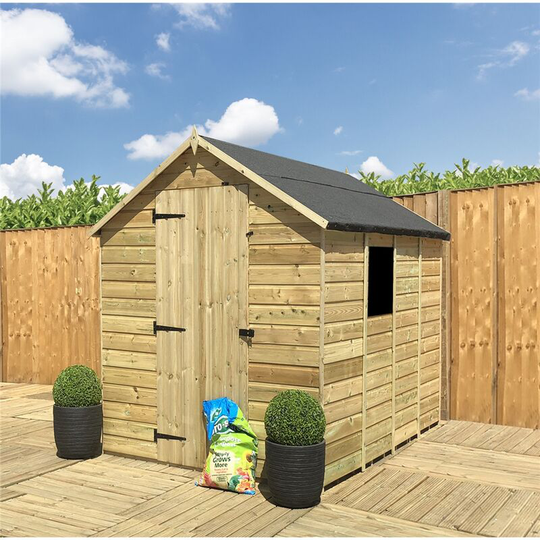 6 x 4 Pressure Treated Tongue and Groove Single Door Apex Shed (Low Eaves) + 1 Window