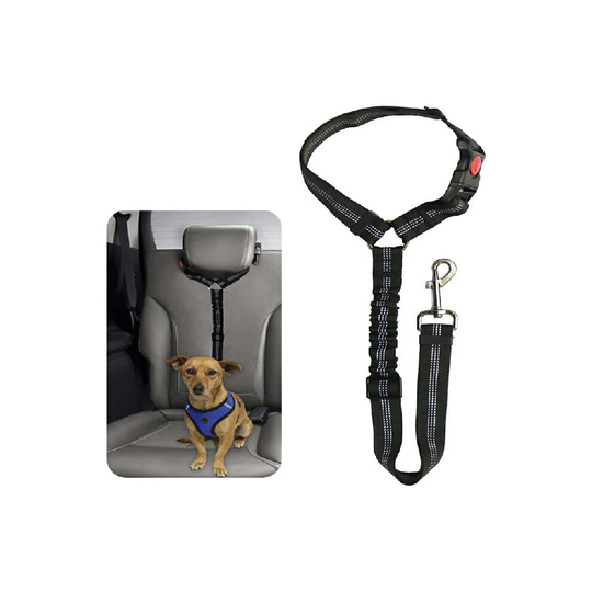 (Black) Headrest Anti Shock Pet Dog Car Seat Belt Bungee